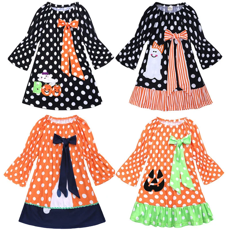 Baby Kid Girls Polka dots Cartoon Print Halloween Dresses Wholesale 22091437