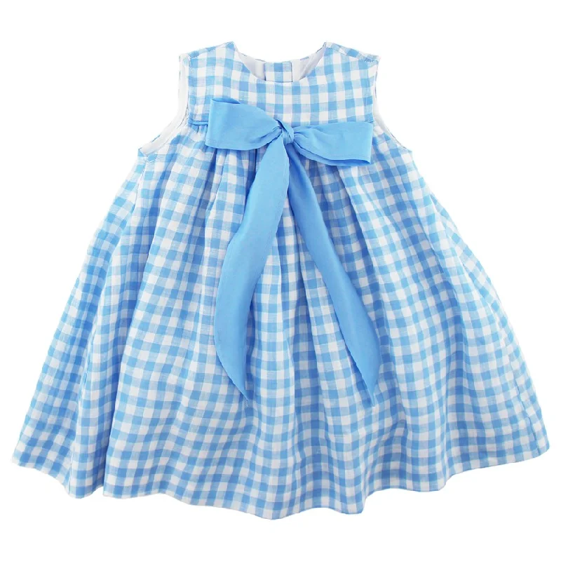 Sky Linen Gingham- Float Dress