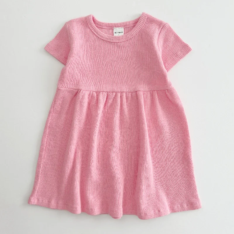 [At Noon Exclusive] Kids Cozy Waffle Dress (1-6y) - Pink