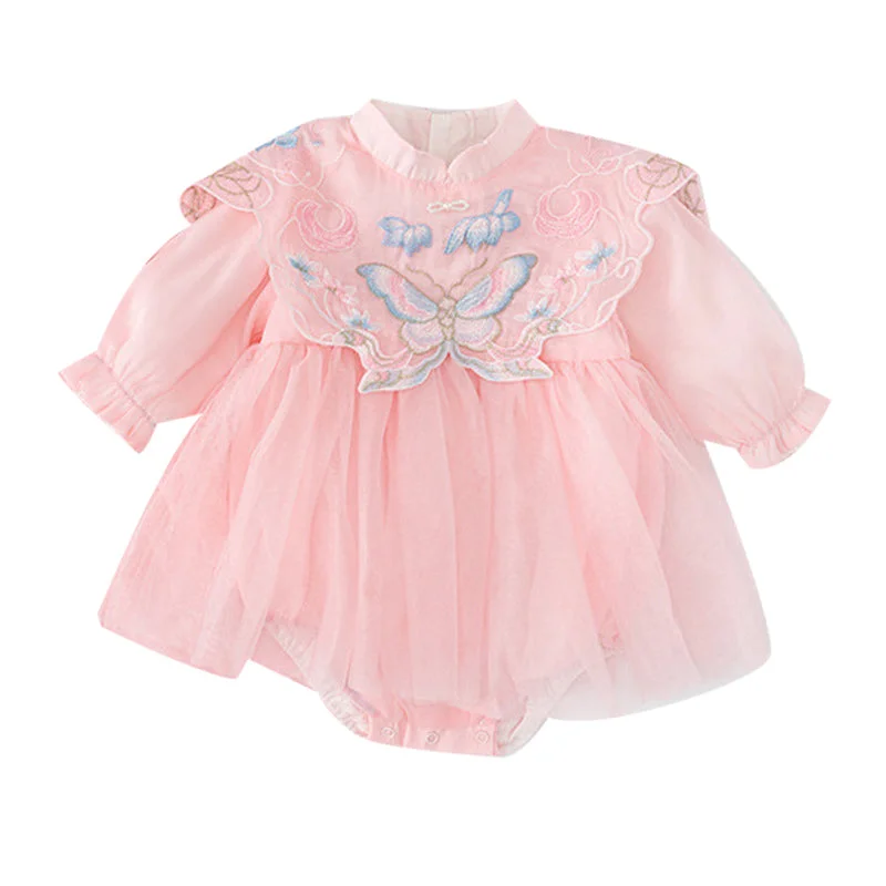 Baby Kid Girls Butterfly Embroidered Rompers Dresses Wholesale 220809606