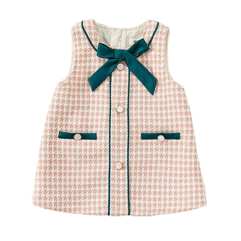 Baby Kid Girls Checked Bow Dresses Wholesale 220922651