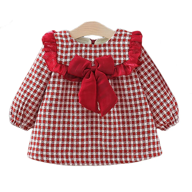 Baby Kid Girls Checked Bow Dresses Wholesale 221018485