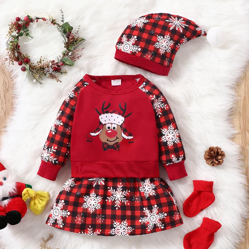 Baby Kid Girls Checked Cartoon Print Christmas Dresses Wholesale 221011151