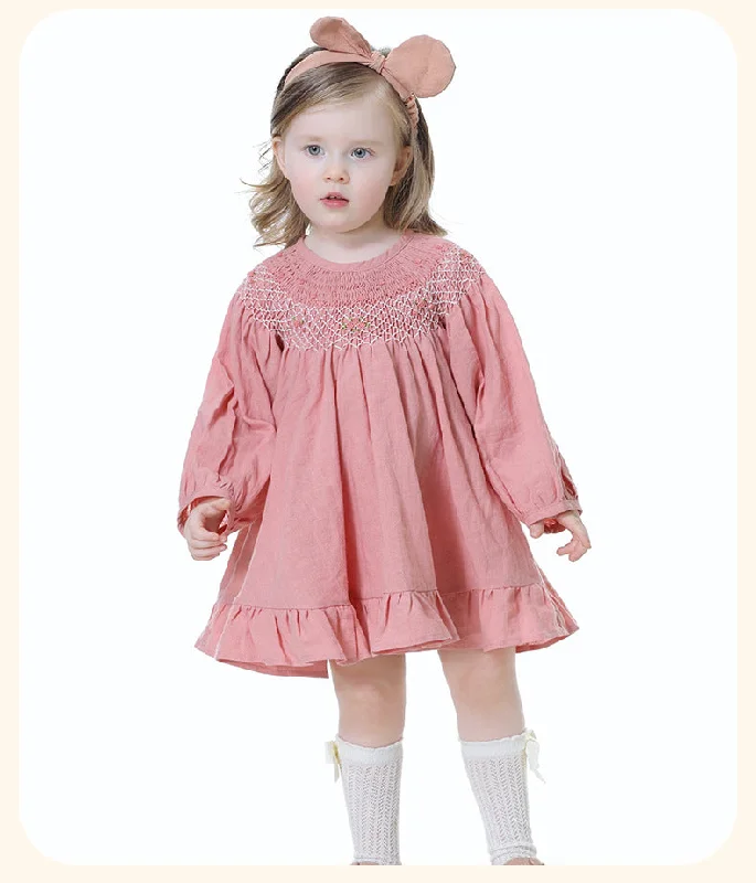 Baby Kid Girls Color-blocking Flower Embroidered Dresses Wholesale 220616331