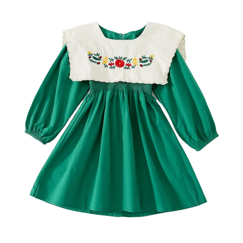 Baby Kid Girls Color-blocking Flower Embroidered Dresses Wholesale 220916131