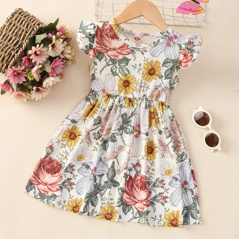 Baby Kid Girls Flower Print Dresses Wholesale 22101196