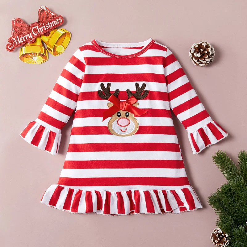 Baby Kid Girls Striped Animals Christmas Dresses Wholesale 220831447