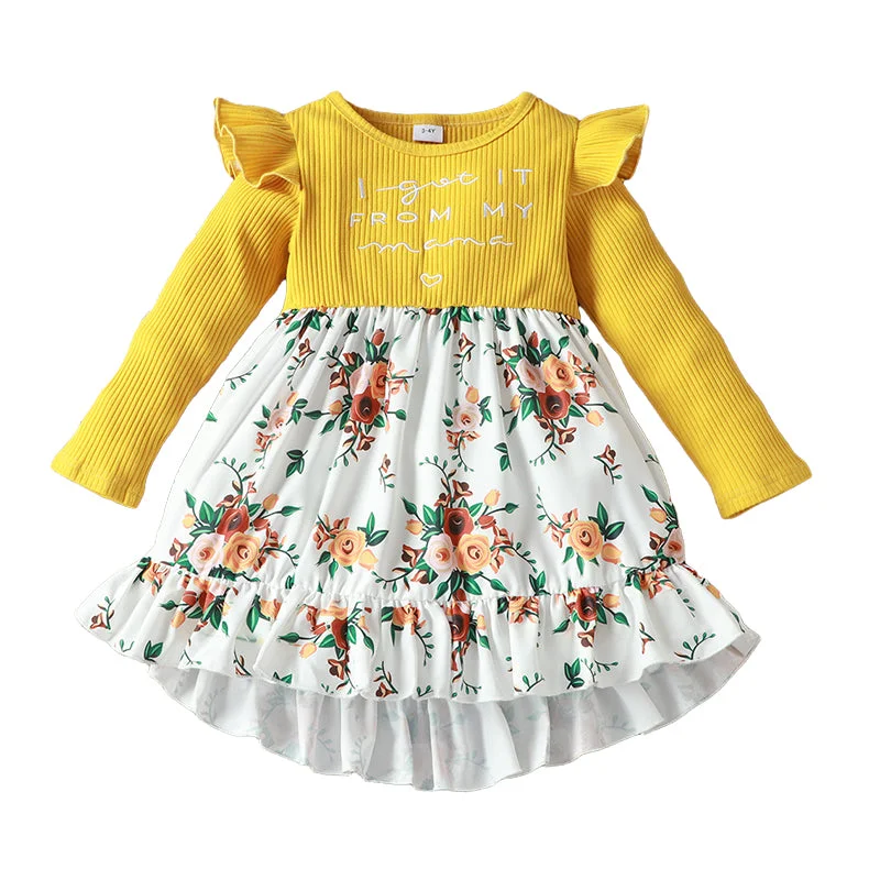 Baby Kid Girls Striped Embroidered Alphabet Dresses Wholesale 22101188