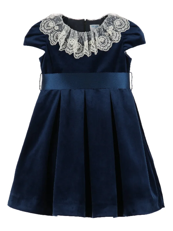 Deluxe Velvet Dress w/ Lace - Navy