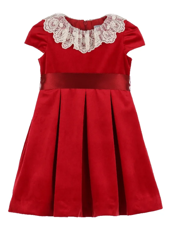 Deluxe Velvet Dress w/ Lace - Red