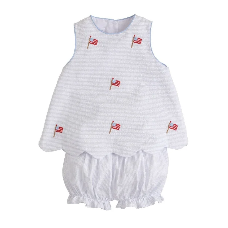 Flag Embroidered Back Bow Bloomer Set