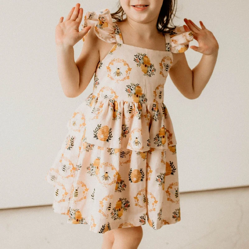 Girl's Bee Print Peplum Twirl Dress