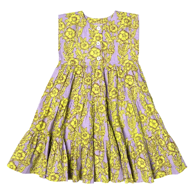 Girls Rue Dress - Lavender Stem Floral