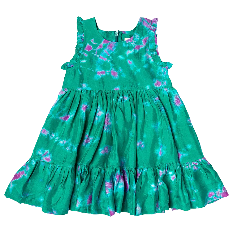 Girls Silk Kelsey Dress - Magenta Green Tie Dye