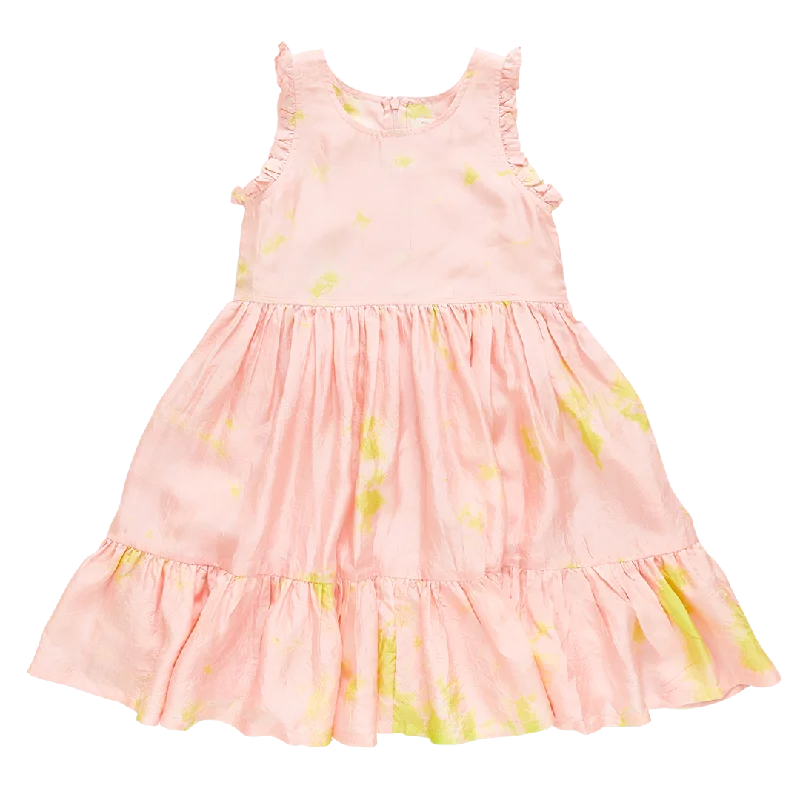 Girls Silk Kelsey Dress - Pink Lemonade Tie Dye