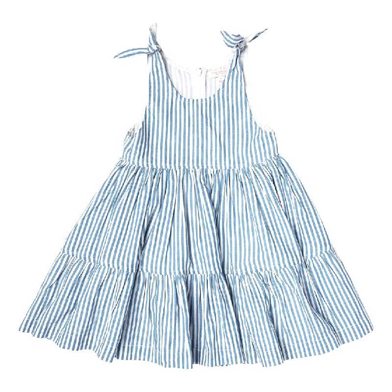 Girls Taylor Dress - Blue Skinny Stripe