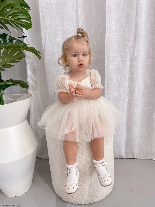 Harper Puff Sleeve Ivory Baby Romper