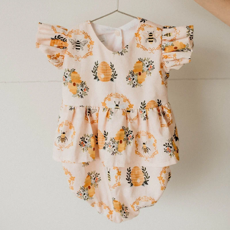 Infant Girl's Bee Print Peplum Bubble Romper