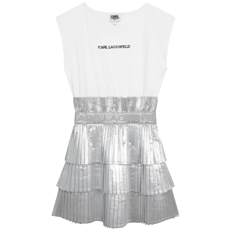 KARL LAGERFELD WHITE METALLIC PLEATED JUMPER [Final Sale]