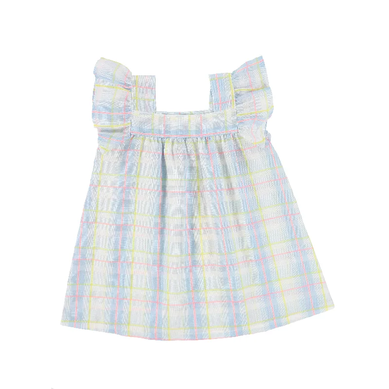 KIDS ON THE MOOD DUSTY BLUE PLAID RUFFLE JUMPER [Final Sale]