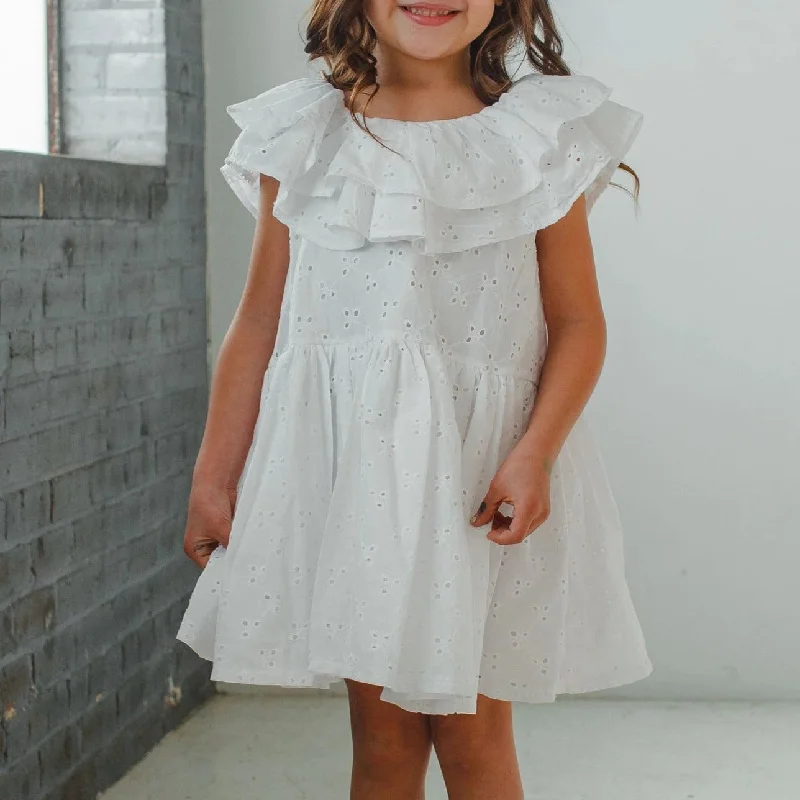 Little Girl's White Eyelet Ruffle Collar Dress