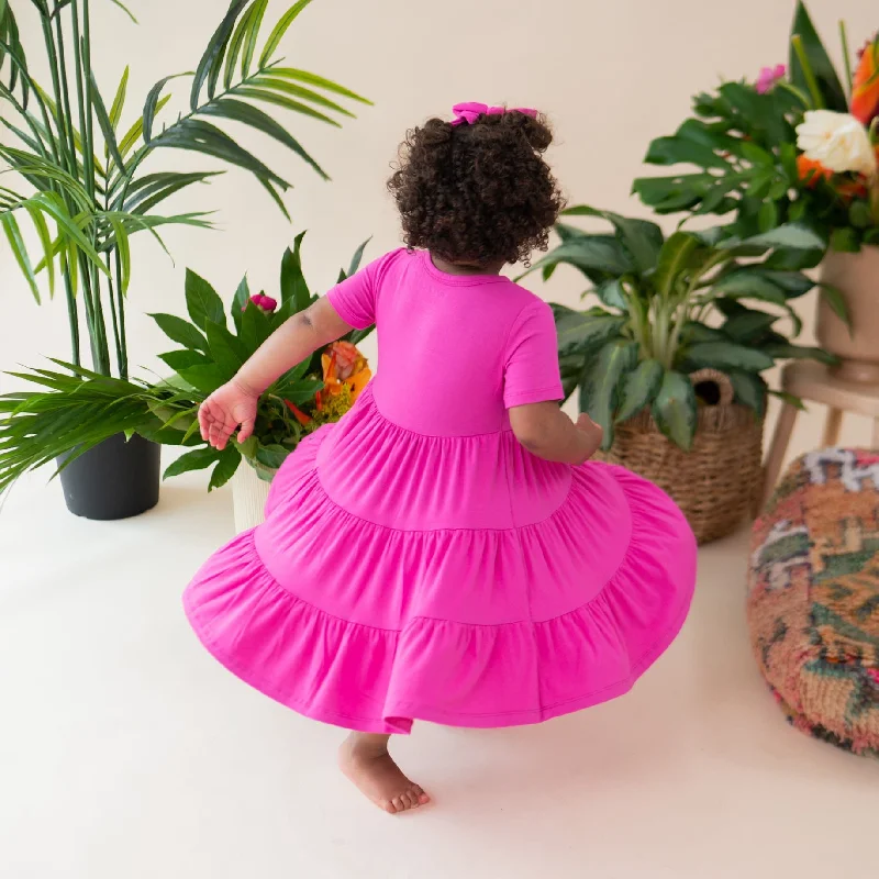 Short Sleeve Tiered Dress in Raspberry